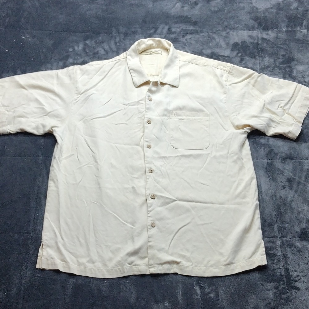 Tommy Bahama Beige Hawaiian Button Down 100% Silk Shirt XL